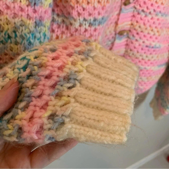 Handmade  Pink Blue Crocheted Oversized Button Front Cardigan XL - Picture 9 of 14